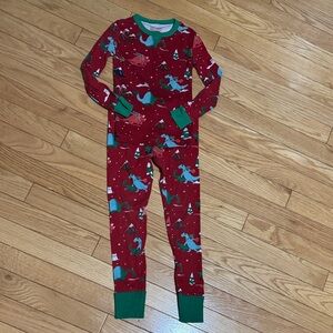 Red Dinosaur Christmas Pajama Set with Green Accents